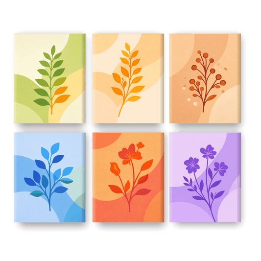 6 Mini Paintings - Colorful Plants Set