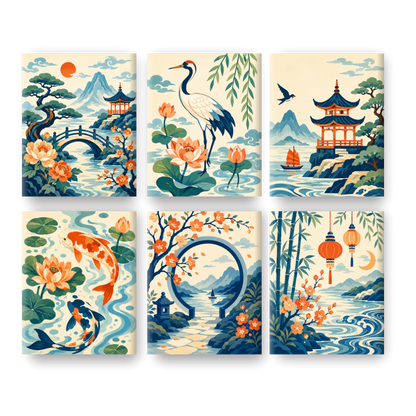 6 Mini Paintings - Chinese Lanterns Set