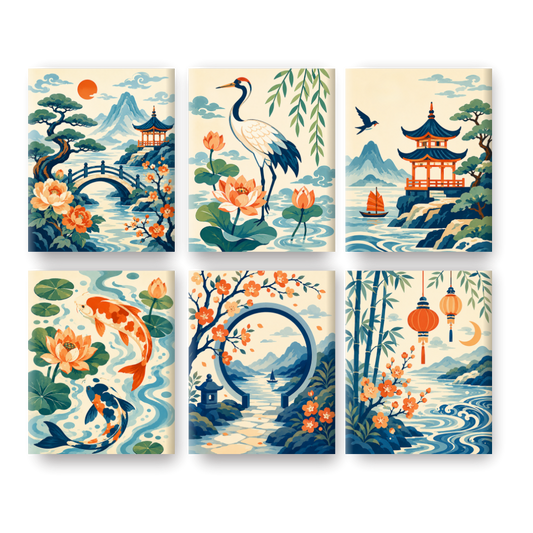 6 Mini Paintings - Chinese Lanterns Set