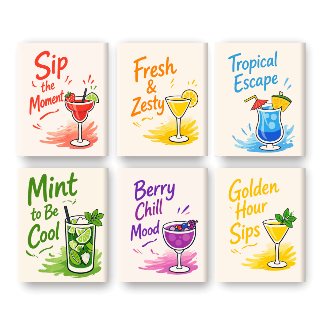 6 Mini Paintings - Cocktail Quotes Set