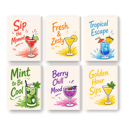 6 Mini Paintings - Cocktail Quotes Set