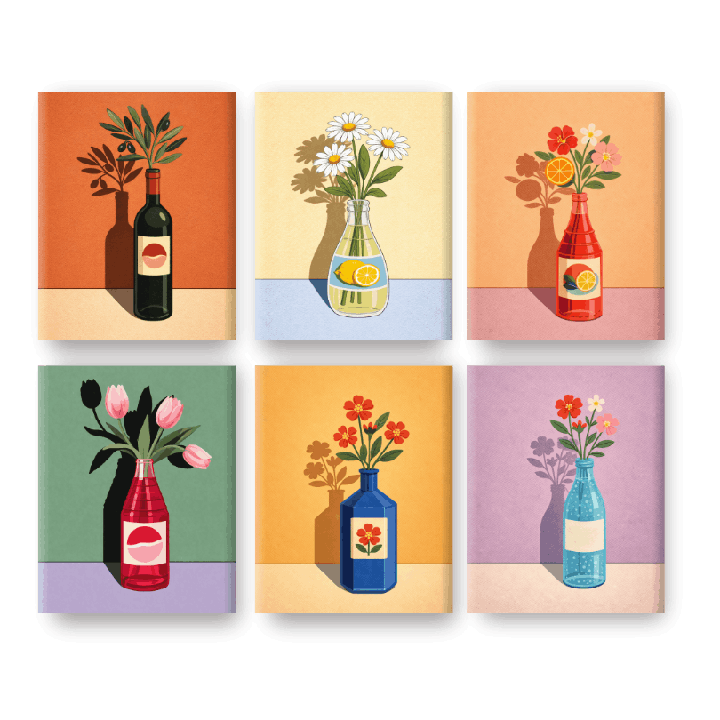 6 Mini Paintings - Blooming Bottles Set