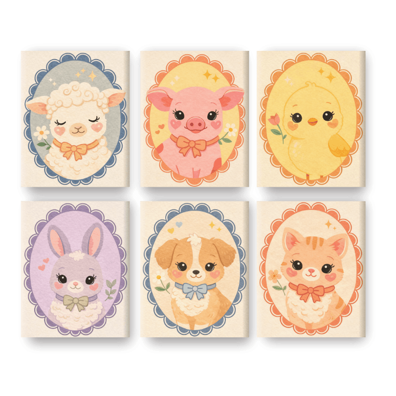 6 Mini Paintings - Cute Animals Set