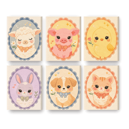 6 Mini Paintings - Cute Animals Set