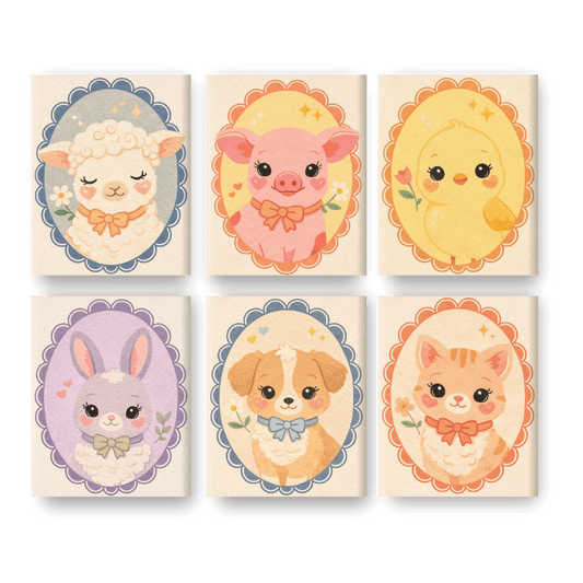 6 Mini Paintings - Cute Animals Set