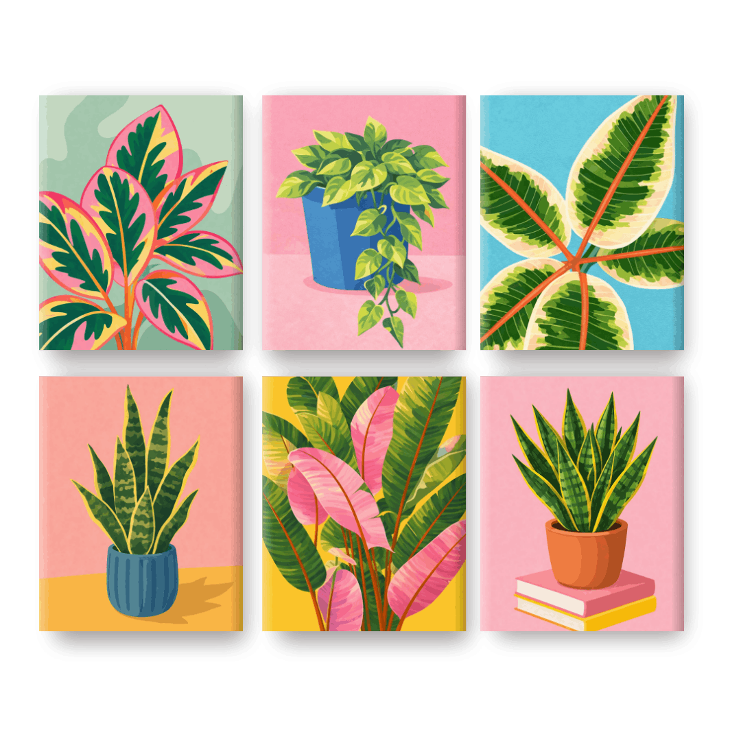 6 Mini Paintings - Beautiful Plants Set