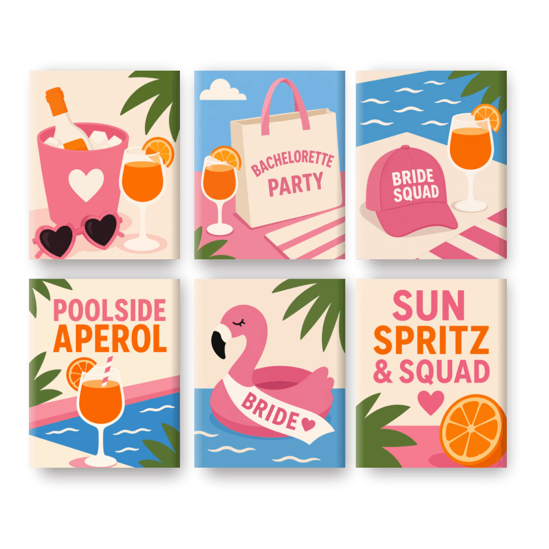 6 Mini Paintings - Aperol Bachelorette Set
