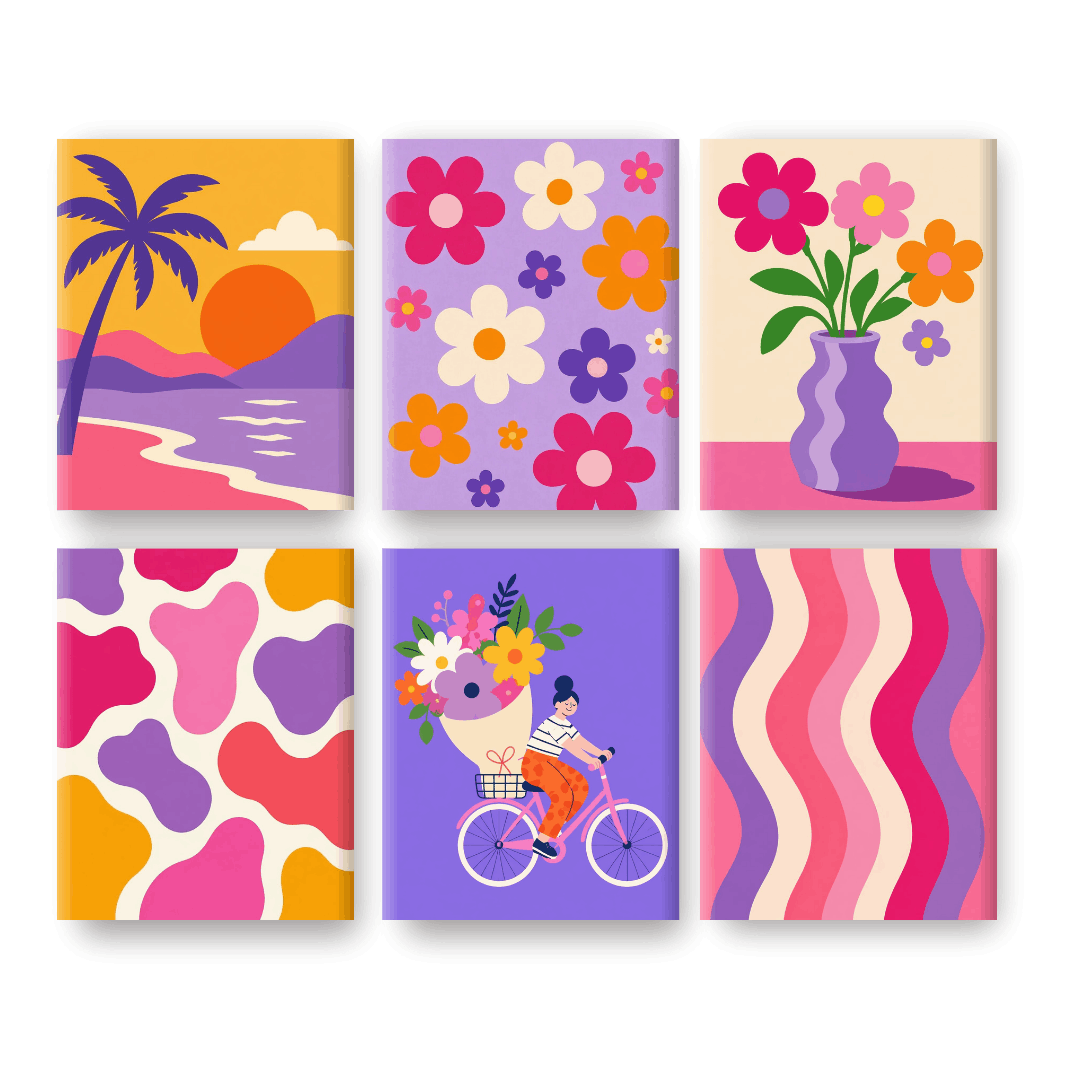 6 Mini Paintings - Flower Power Set