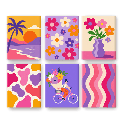 6 Mini Paintings - Flower Power Set