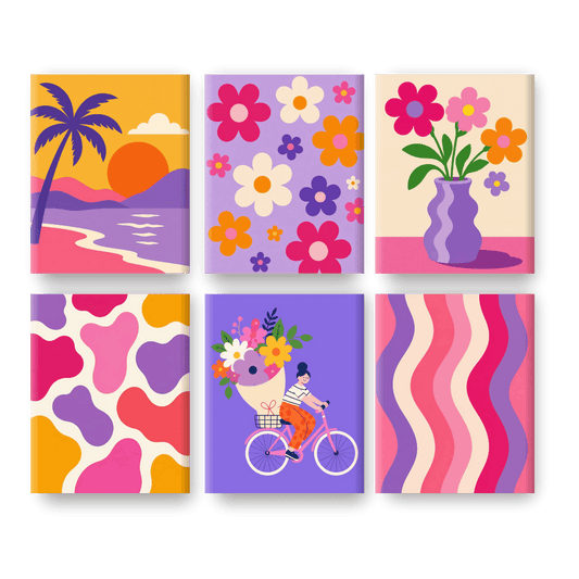 6 Mini Paintings - Flower Power Set