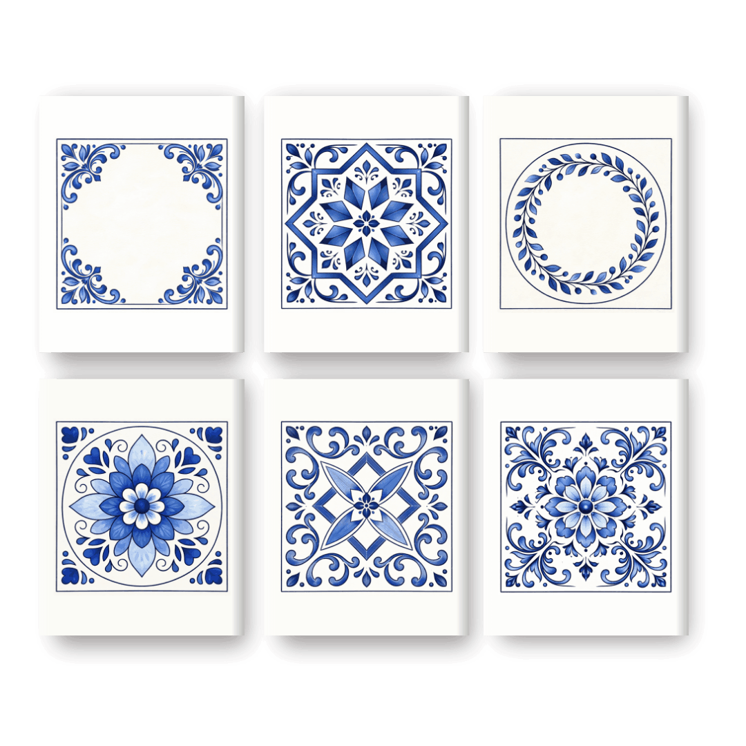 6 Mini Paintings - Delft Blue Tiles Set