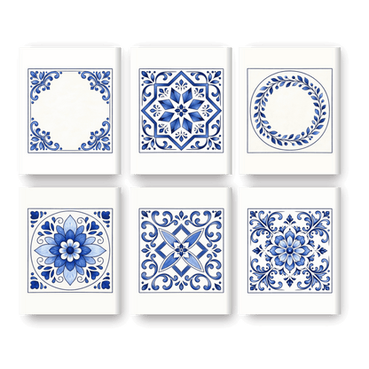 6 Mini Paintings - Delft Blue Tiles Set