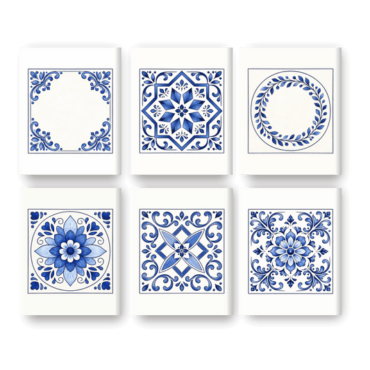 6 Mini Paintings - Delft Blue Tiles Set