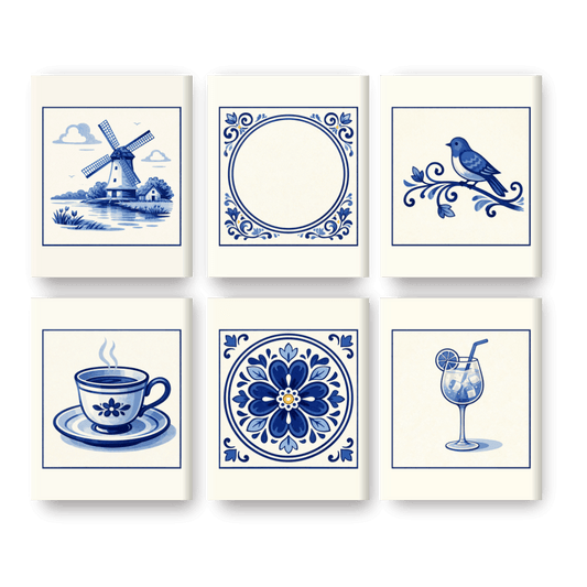 6 Mini Paintings -  Gorgeous Delft Blue Set