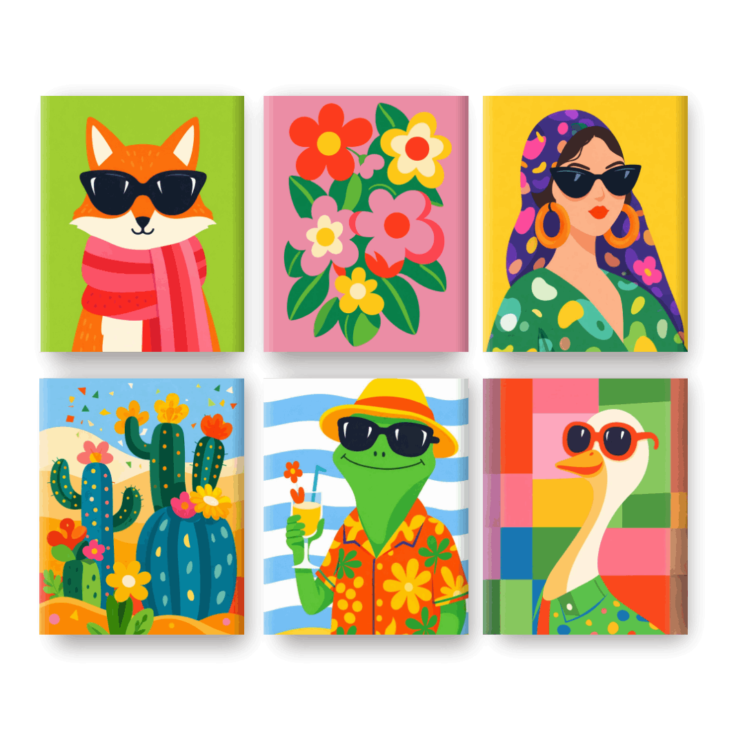 6 Mini Paintings - Colorful Friends Set