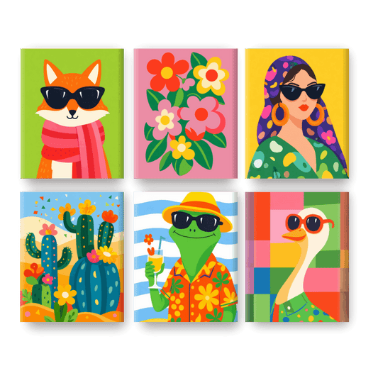 6 Mini Paintings - Colorful Friends Set