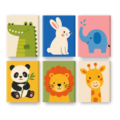 6 Mini Paintings - Cute Safari Pals Set