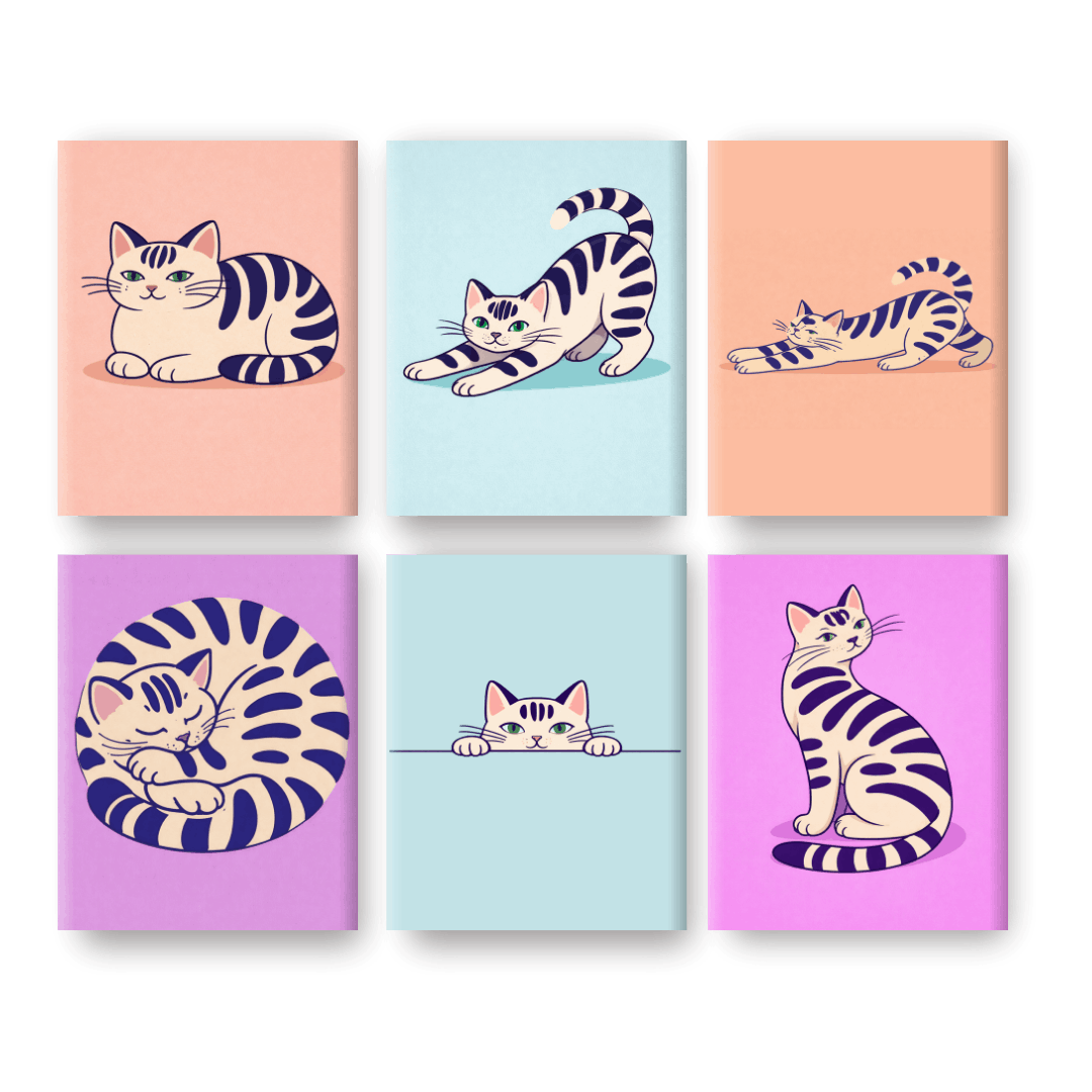 6 Mini Paintings - Playful Cats Set