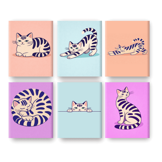 6 Mini Paintings - Playful Cats Set