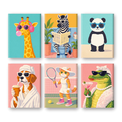 6 Mini Paintings - Funky Animals Set