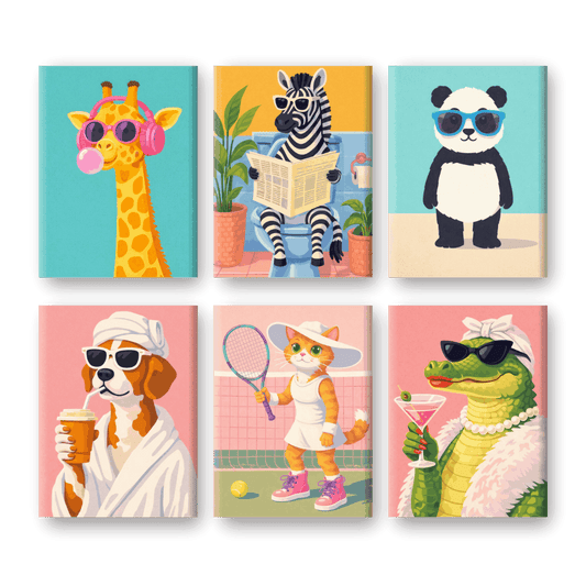 6 Mini Paintings - Funky Animals Set