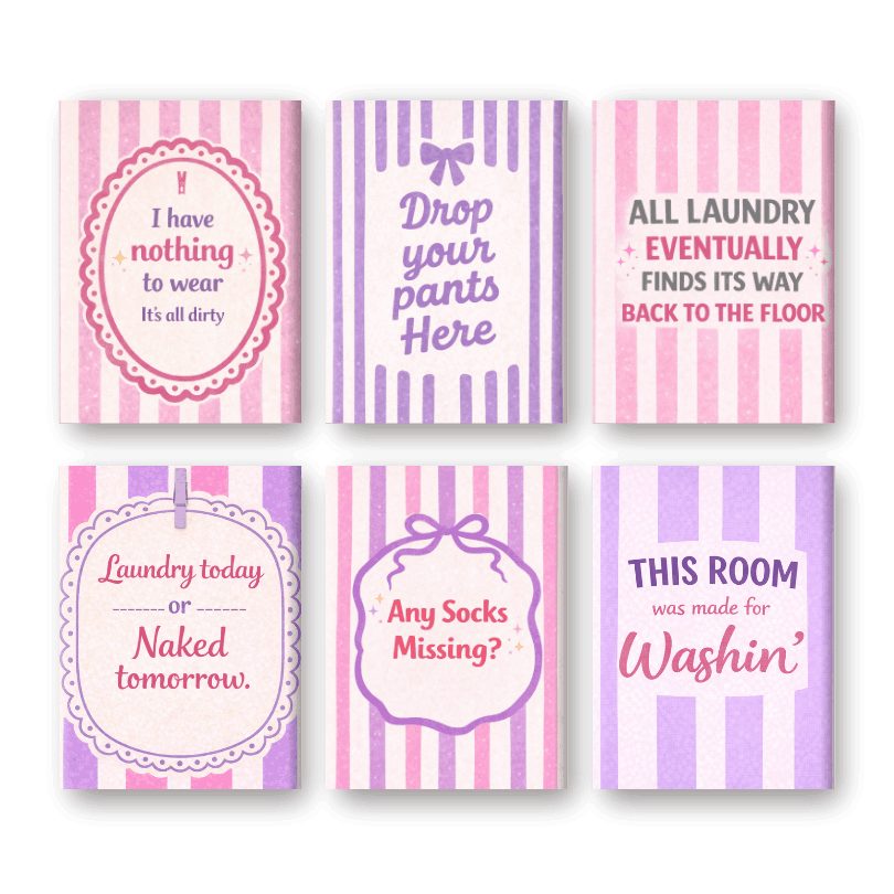 6 Mini Paintings - Laundry Room Quotes Set