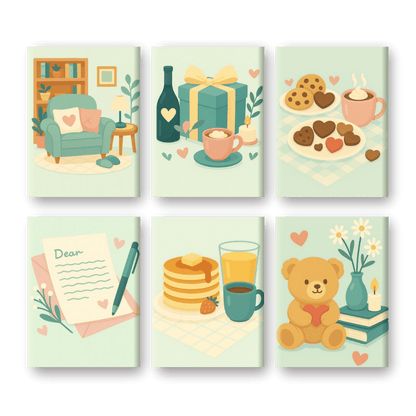 6 Mini Paintings - Pastel Valentine Set