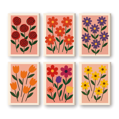 6 Mini Paintings - Aesthethic Flower Set