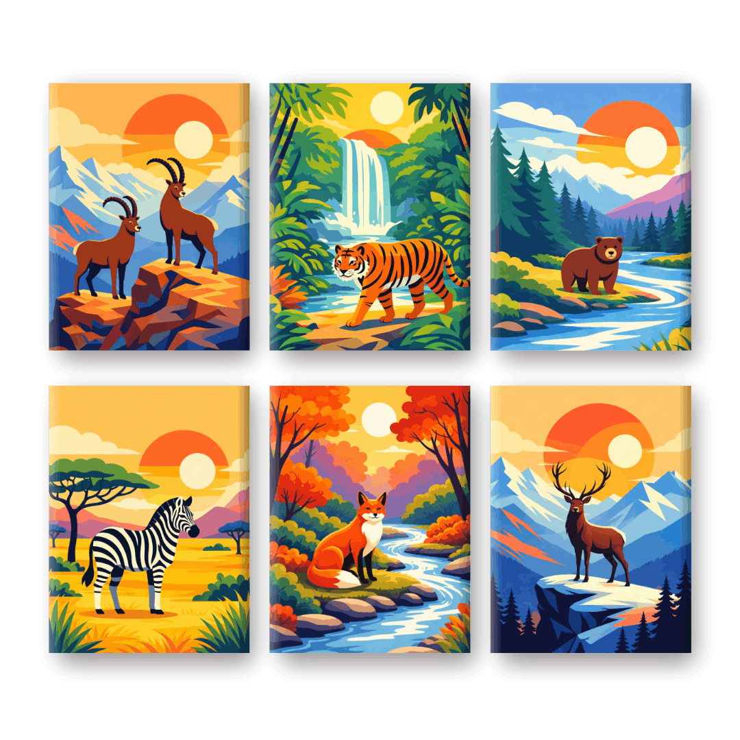 6 Mini Paintings - Animals & Landscapes Set
