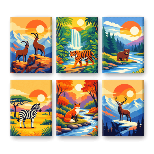 6 Mini Paintings - Animals & Landscapes Set