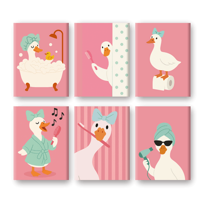 6 Mini Paintings - Bathroom Goose Set