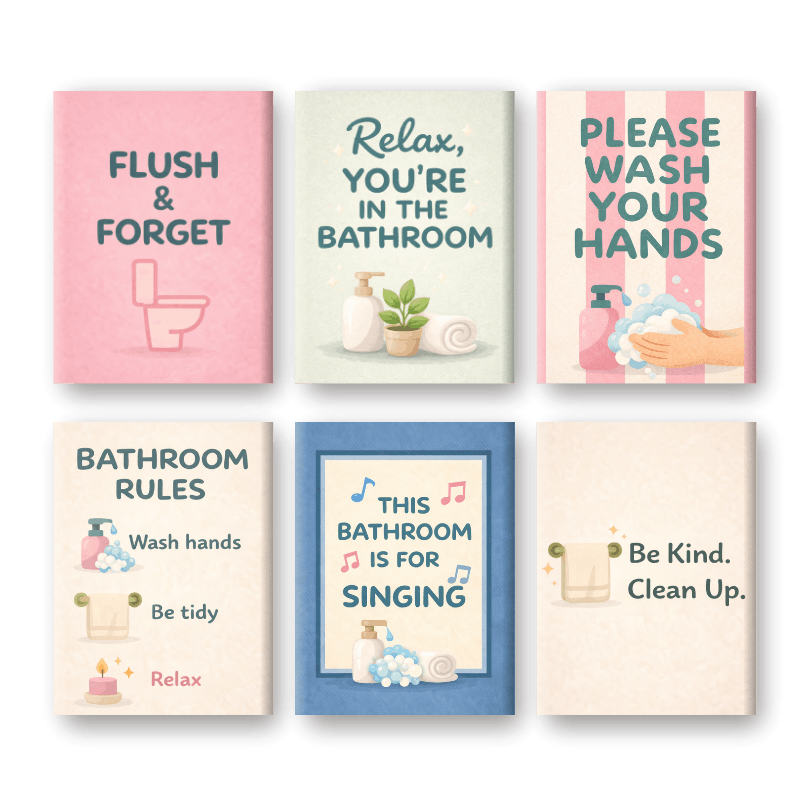 6 Mini Paintings - Bathroom Quotes Set