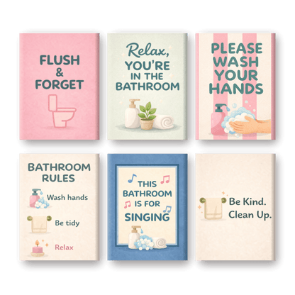 6 Mini Paintings - Bathroom Quotes Set
