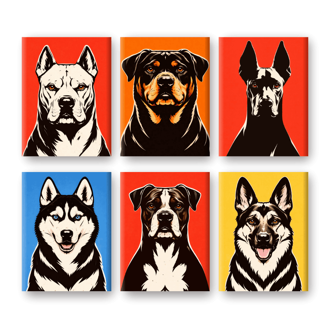 6 Mini Paintings - Pop Art Dogs Set