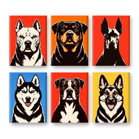 6 Mini Paintings - Pop Art Dogs Set