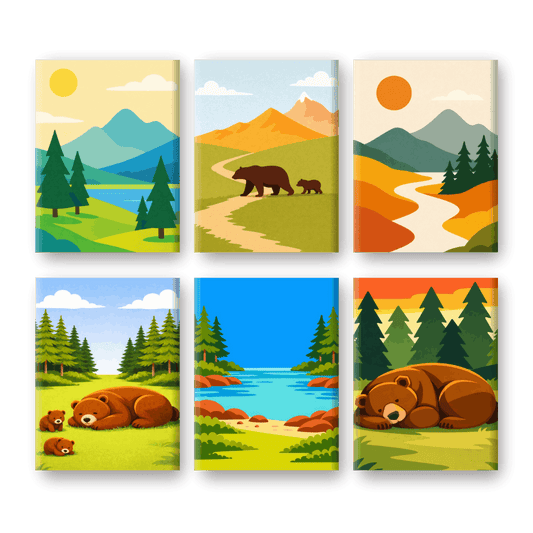 6 Mini Paintings - Bears & Landscapes Set