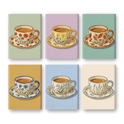 6 Mini Paintings - Blooming Teacups Set