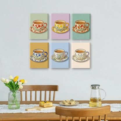 6 Mini Paintings - Blooming Teacups Set