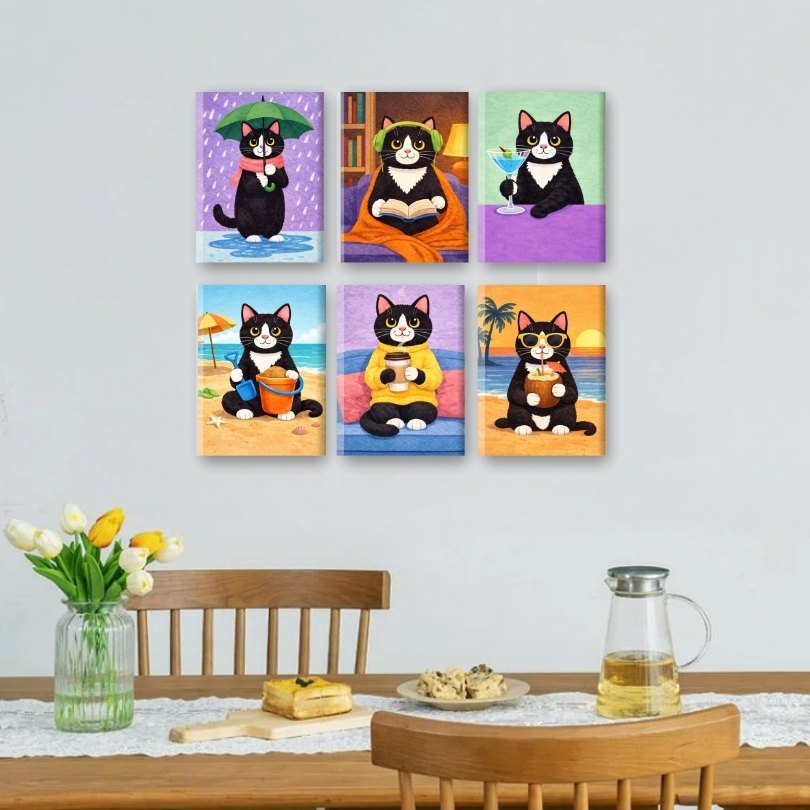 6 Mini Paintings - Cat Moments Set