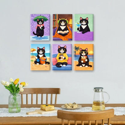 6 Mini Paintings - Cat Moments Set