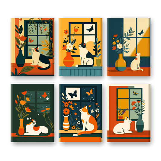 6 Mini Paintings | Cats at the Window Set
