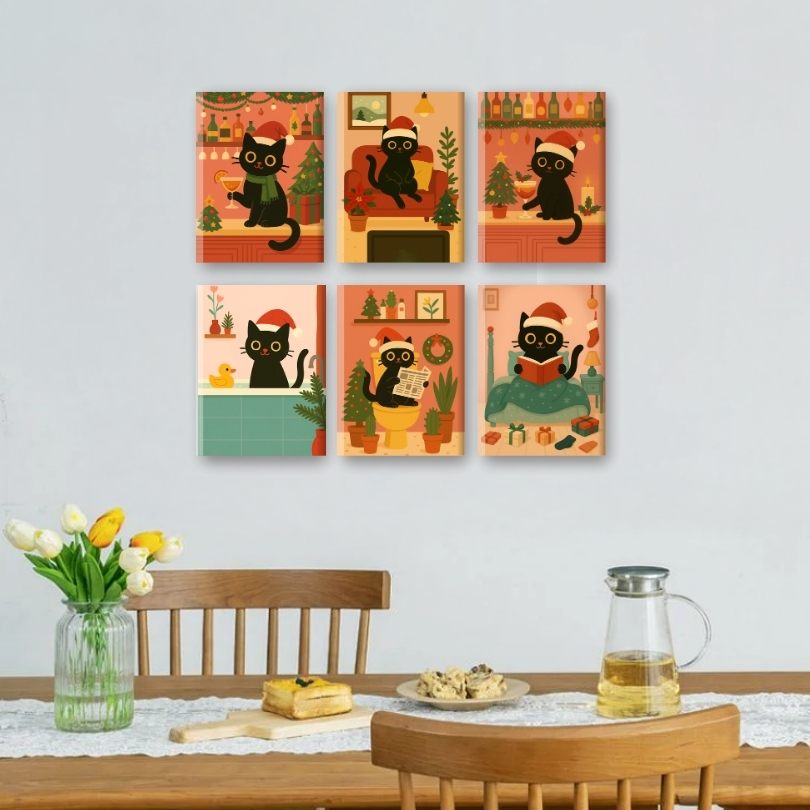 6 Mini Paintings - Christmas Cat Set