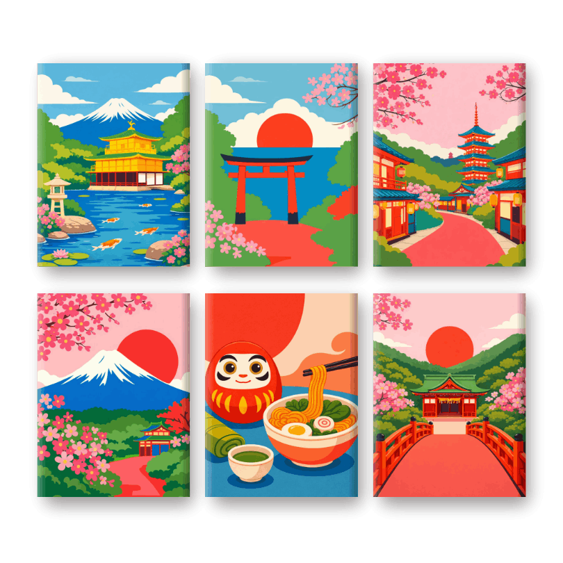 6 Mini Paintings - Classic Japan Set