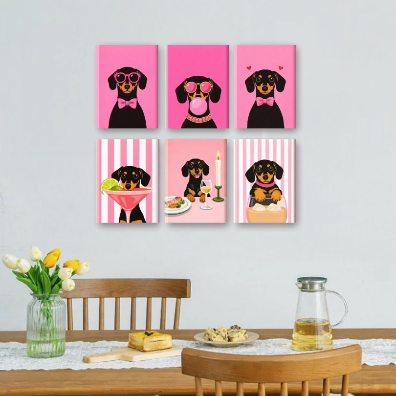6 Mini Paintings - Pink Dachsund Set