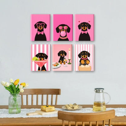 6 Mini Paintings - Pink Dachsund Set