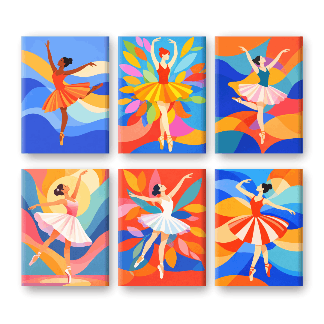 6 Mini Paintings - Colorful Ballerina Set