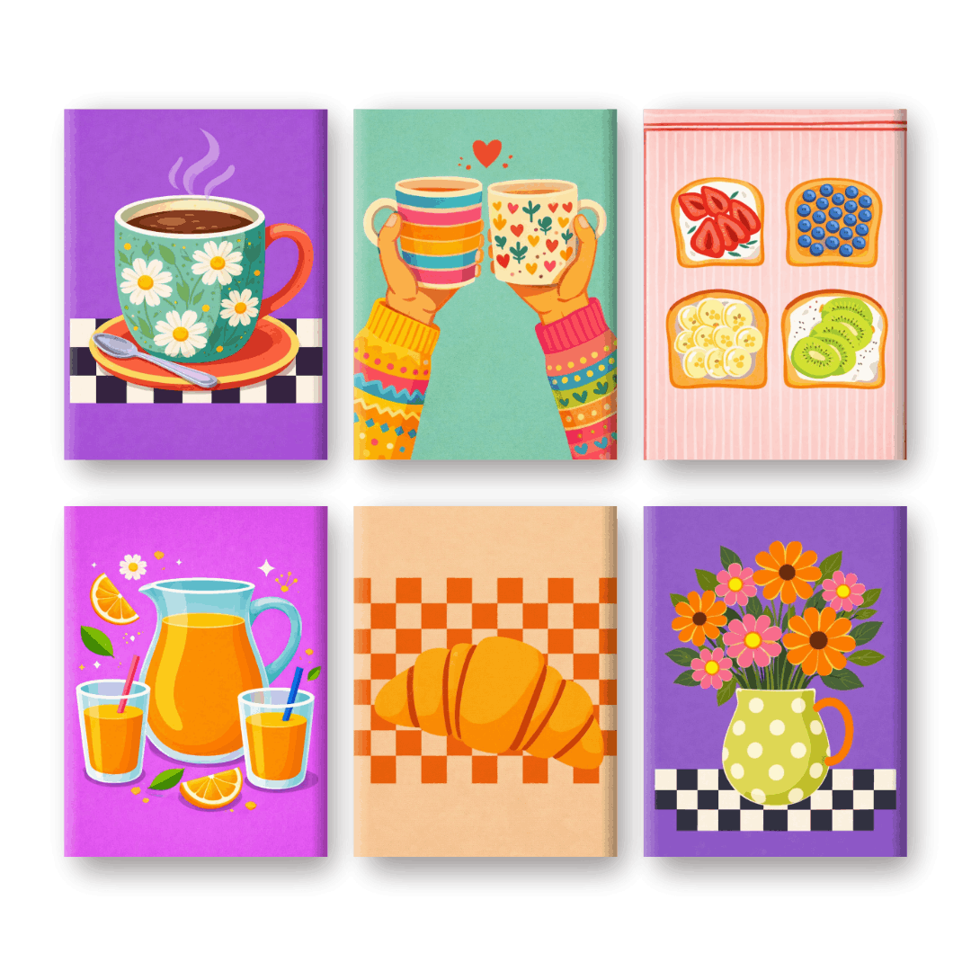 6 Mini Paintings - Colorful Breakfast Set
