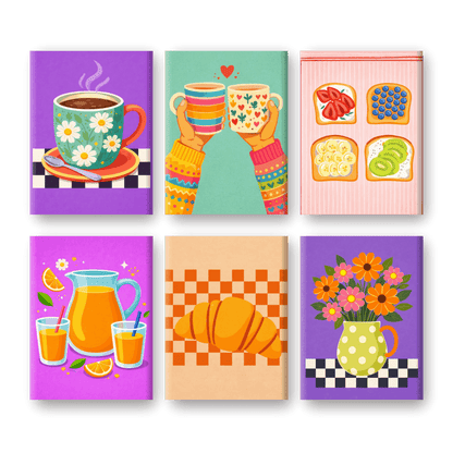 6 Mini Paintings - Colorful Breakfast Set