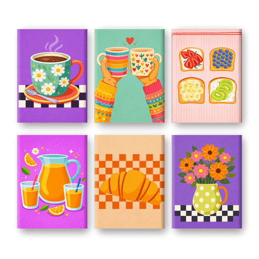6 Mini Paintings - Colorful Breakfast Set