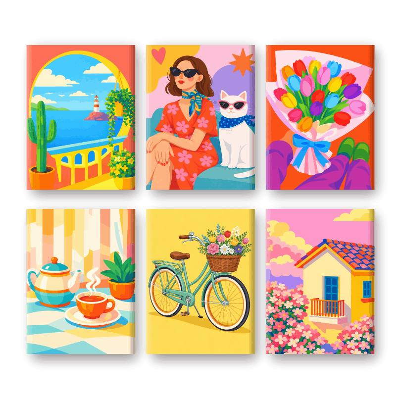 6 Mini Paintings - Colorful Days Set